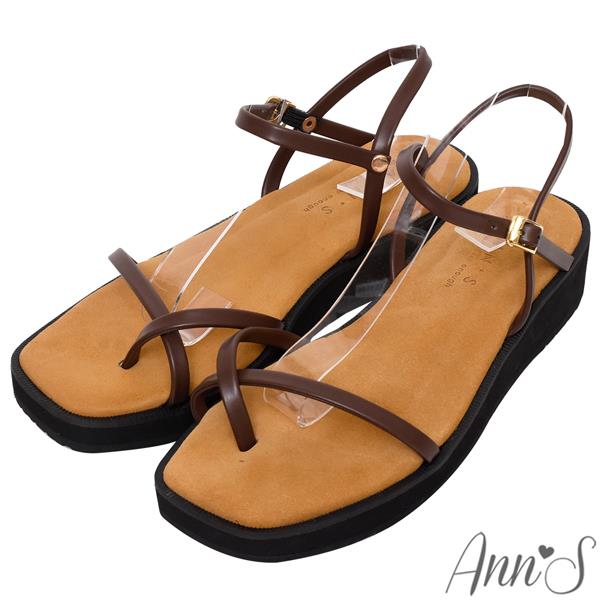 🍎任一雙現折$618🍎Ann’S水洗牛皮-3.5cm小心機厚底！「交叉套指顯瘦V口」方頭涼鞋-咖