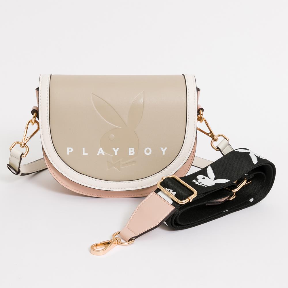 PLAYBOY-翻蓋斜背包 Retro sweetheart系列-米灰色(531-0701-05-7)