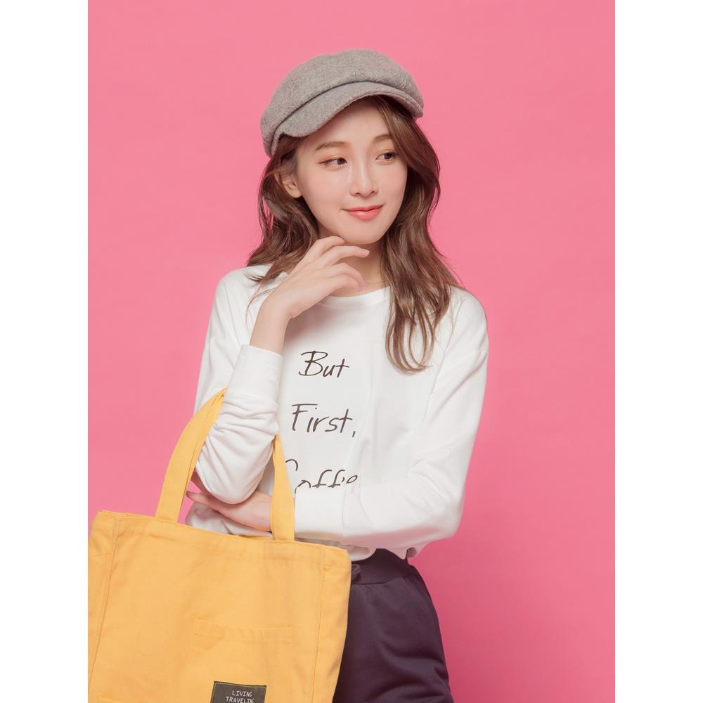 咖啡KITTY質感設計字母印花女生長袖上衣