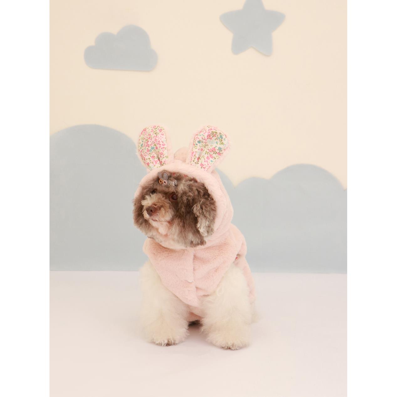 可愛兔耳尾巴造型碎花絨毛寵物衣服