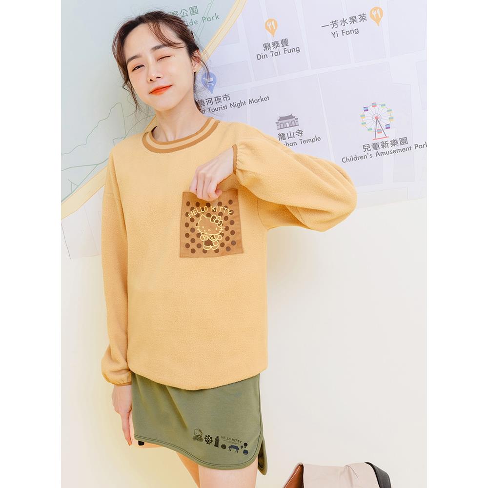 玩轉百tee.KITTY環島台灣羊羔毛圓點口袋上衣