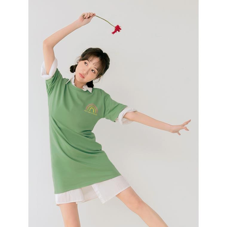 快乾卡通彩虹印花長版上衣