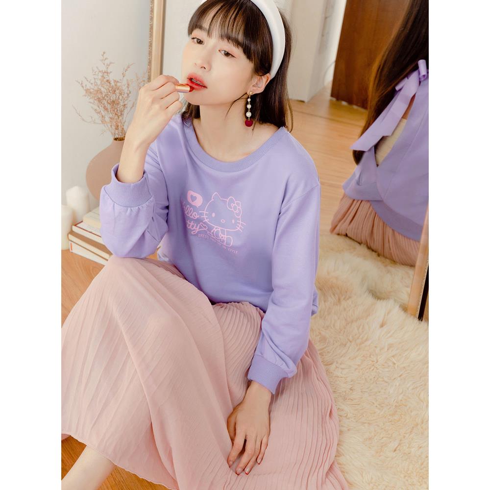 KITTY妝可愛系列．質感蝴蝶結綁帶美背長袖大學T