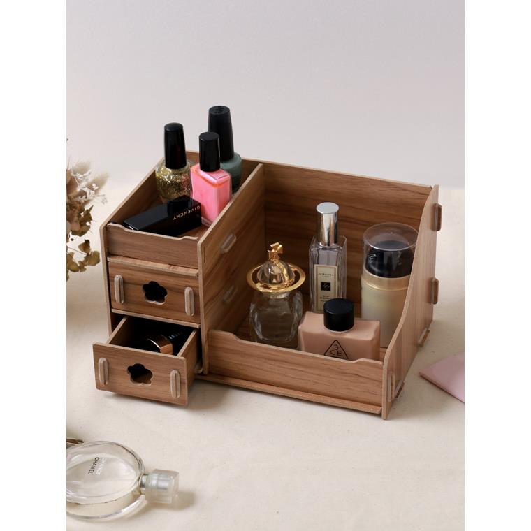 DIY質感桌面木質化妝分層收納盒