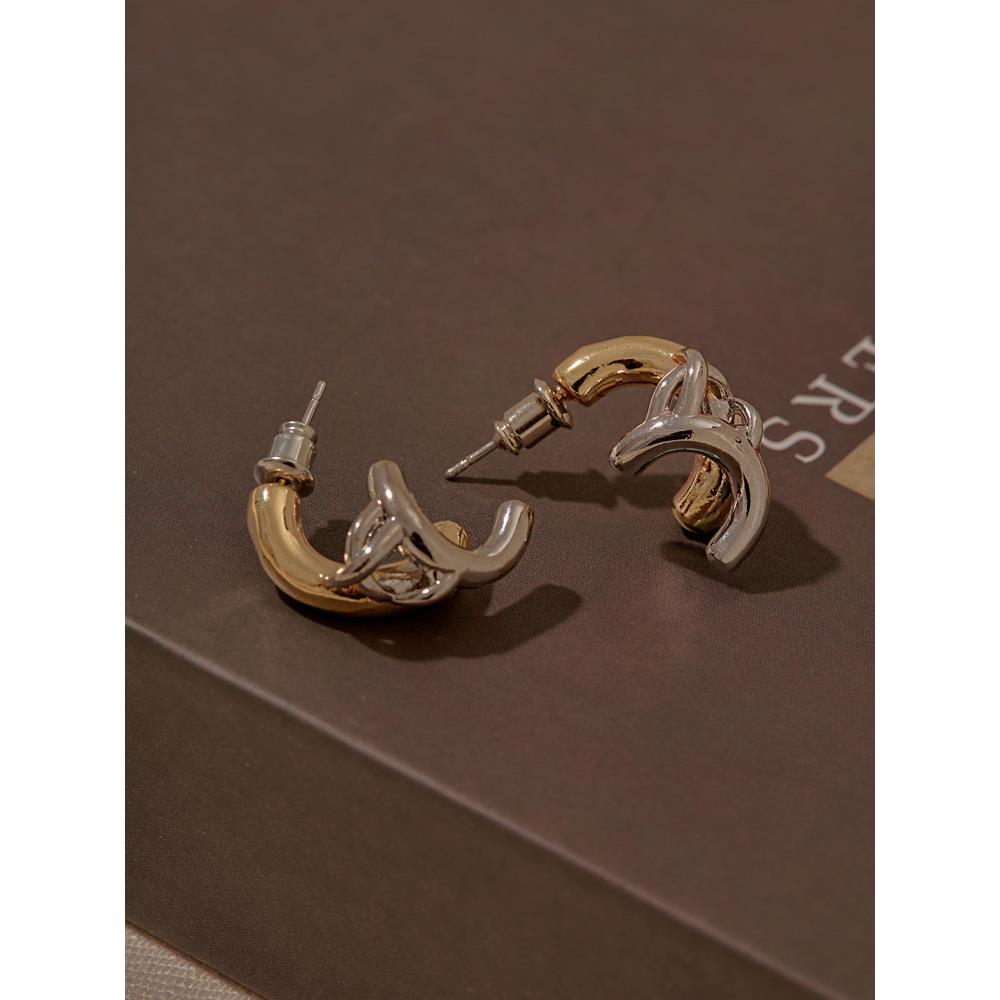 韓國選品．雙色造型個性金屬耳環