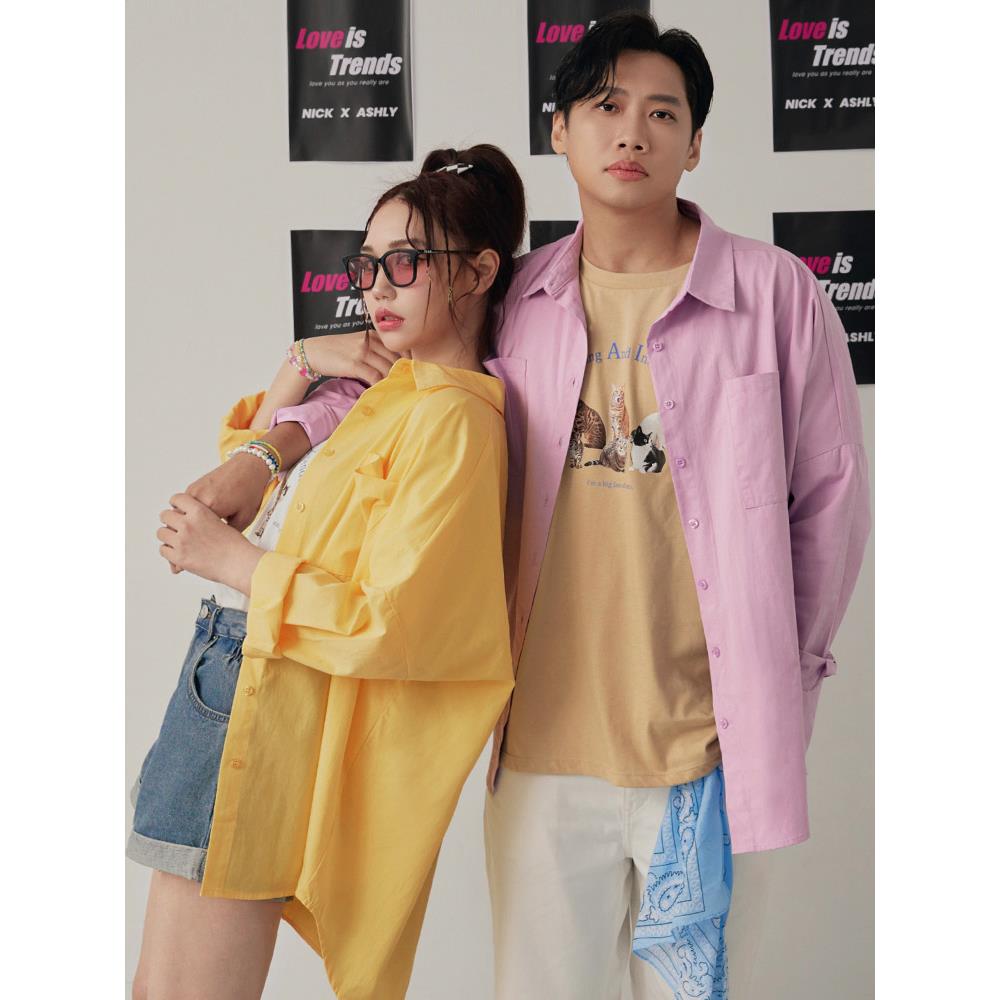 尼克&Ashly.純棉多色系落肩前短後長襯衫