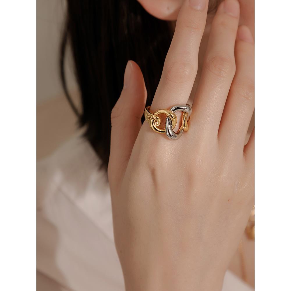 韓國選品．電鍍K金雙色金屬環開口戒指