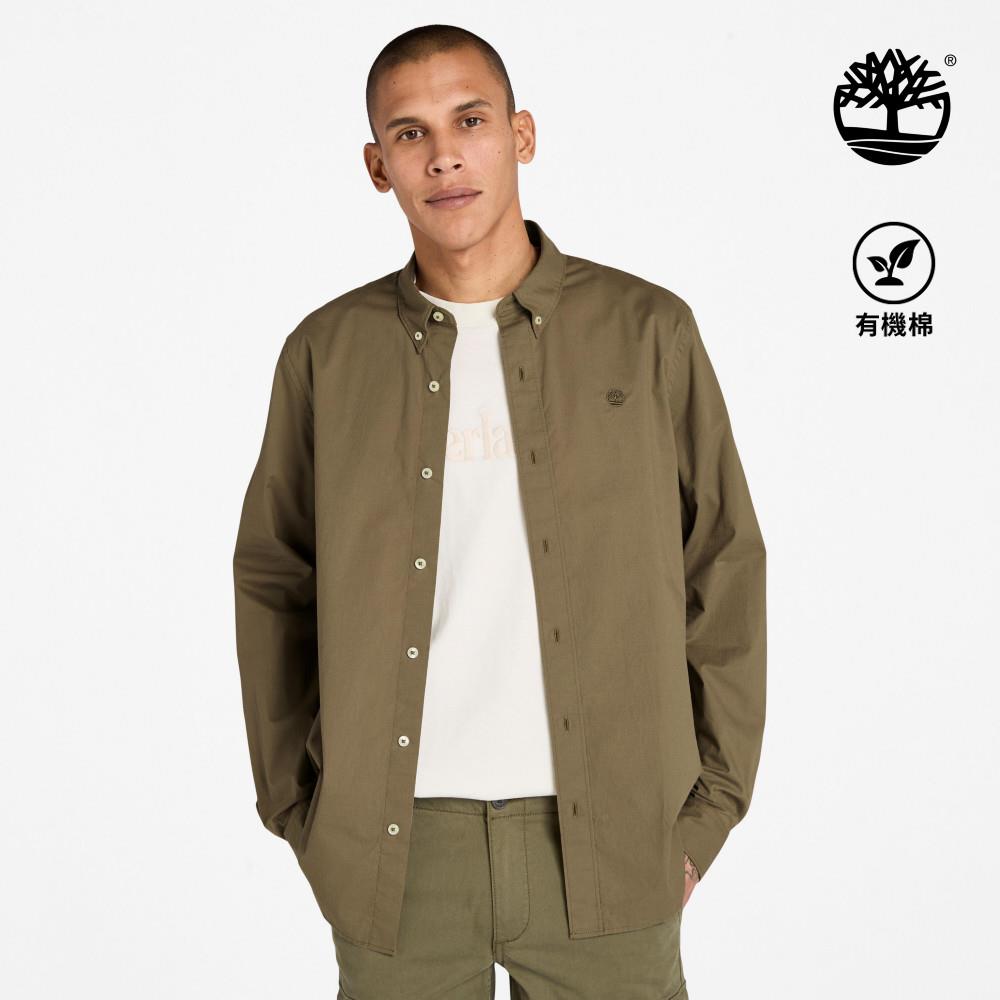 Timberland 男款灰綠色彈性府綢長袖襯衫|A2ANC590