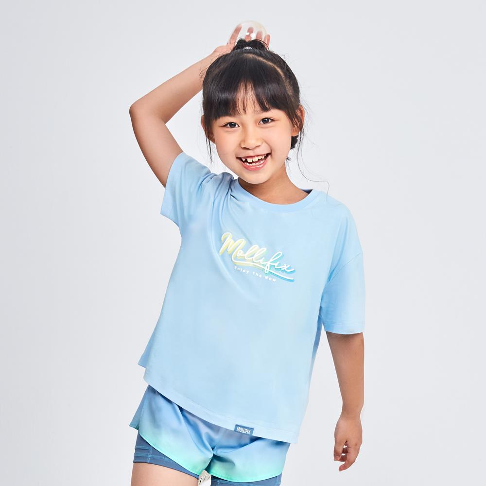 【KIDS】MOLLIFIX 瑪莉菲絲 活力LOGO圓領短袖T恤 (冰藍)