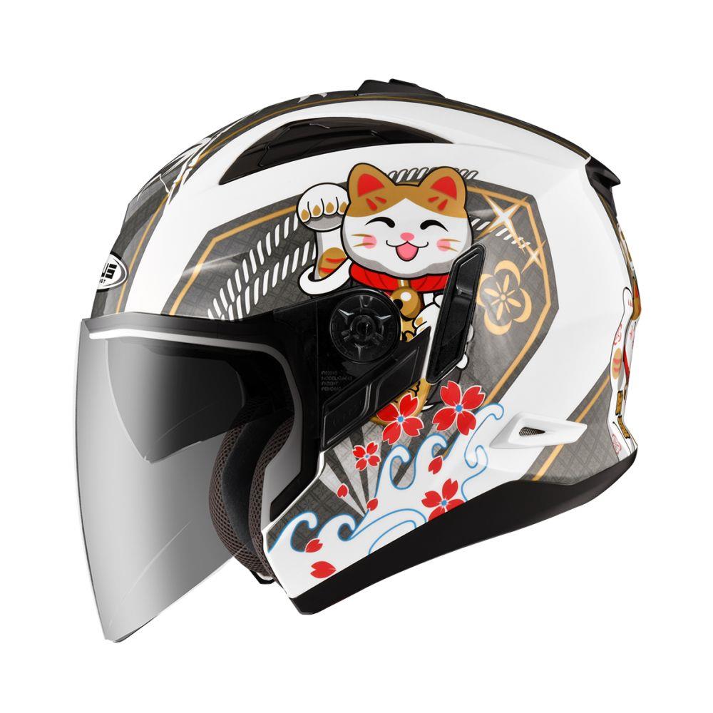 【2023年新品】ZEUS 613B AJ42 招財貓  白灰 3/4罩安全帽 九合一造型多變 可加購下巴變全罩 (內藏墨鏡)