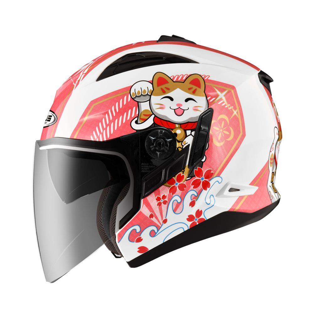 【2023年新品】ZEUS 613B AJ42 招財貓  白桃紅 3/4罩安全帽 九合一造型多變 可加購下巴變全罩 (內藏墨鏡)
