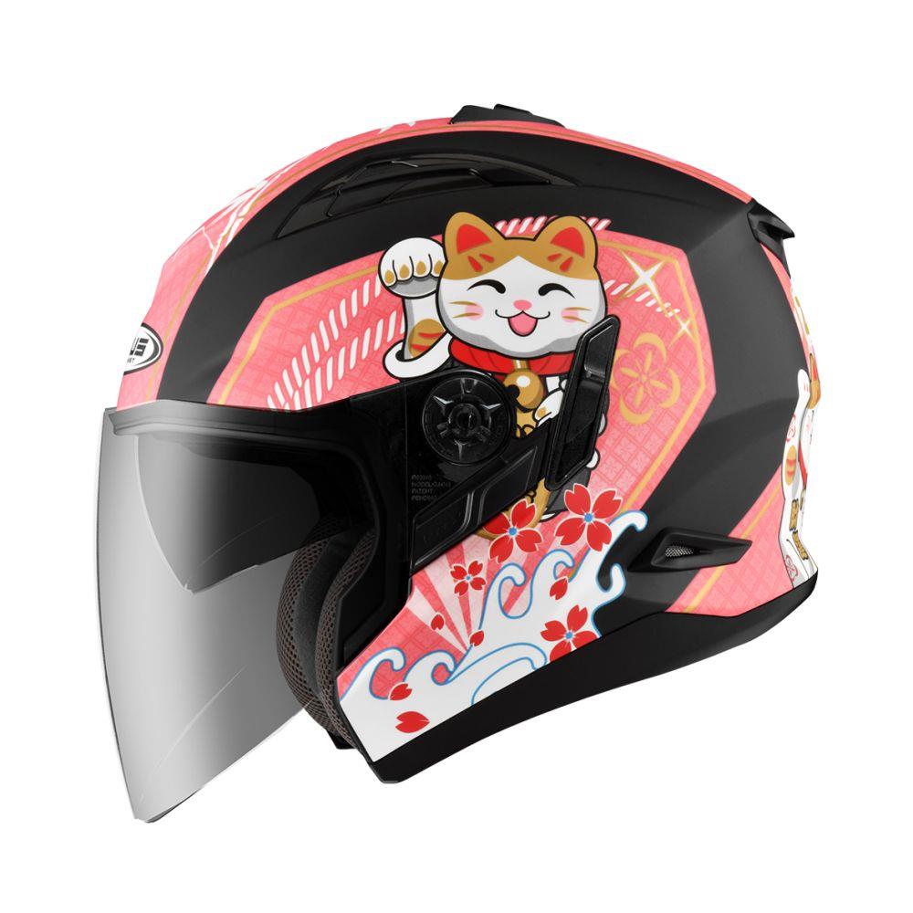【2023年新品】ZEUS 613B AJ42 招財貓  消光黑桃紅 3/4罩安全帽 九合一造型多變 可加購下巴變全罩 (內藏墨鏡)