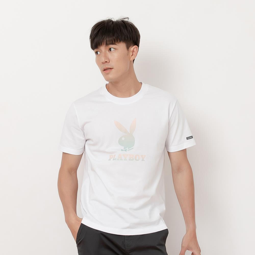 PLAYBOY - 漸層彩箔印上衣 - 白色/632-021-00-1