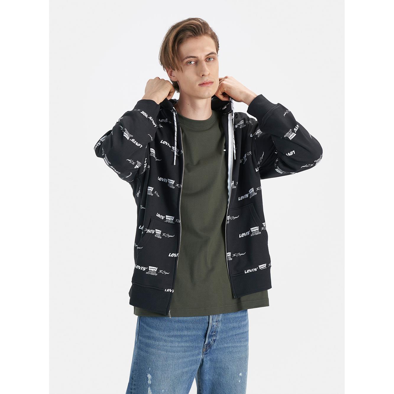 Levis  男款 連帽外套 / 滿版MINI Logo / 黑 熱賣單品