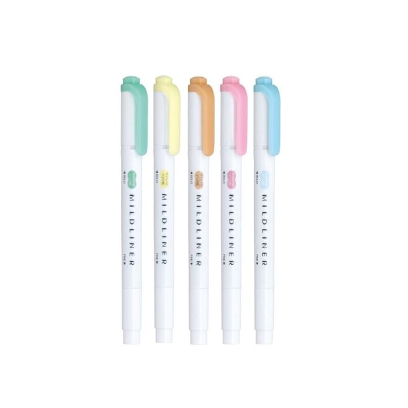 斑馬ZEBRA  淡色系 雙頭柔性螢光筆(WKT7)-藍/藍綠/黃/橙/粉