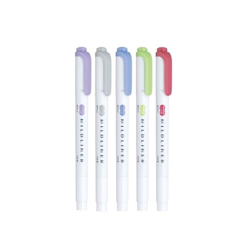 斑馬ZEBRA  冷澀系 雙頭柔性螢光筆(WKT7)-綠/深藍/灰/紫/紅