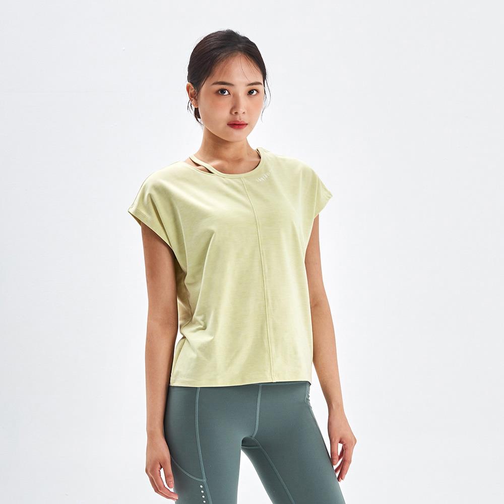 MOLLIFIX 瑪莉菲絲 鏤空造型小包袖運動上衣 (淺綠)