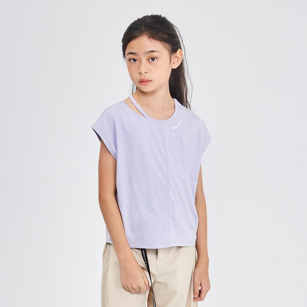 【KIDS】MOLLIFIX 瑪莉菲絲 鏤空造型小包袖運動上衣 (麻花紫)