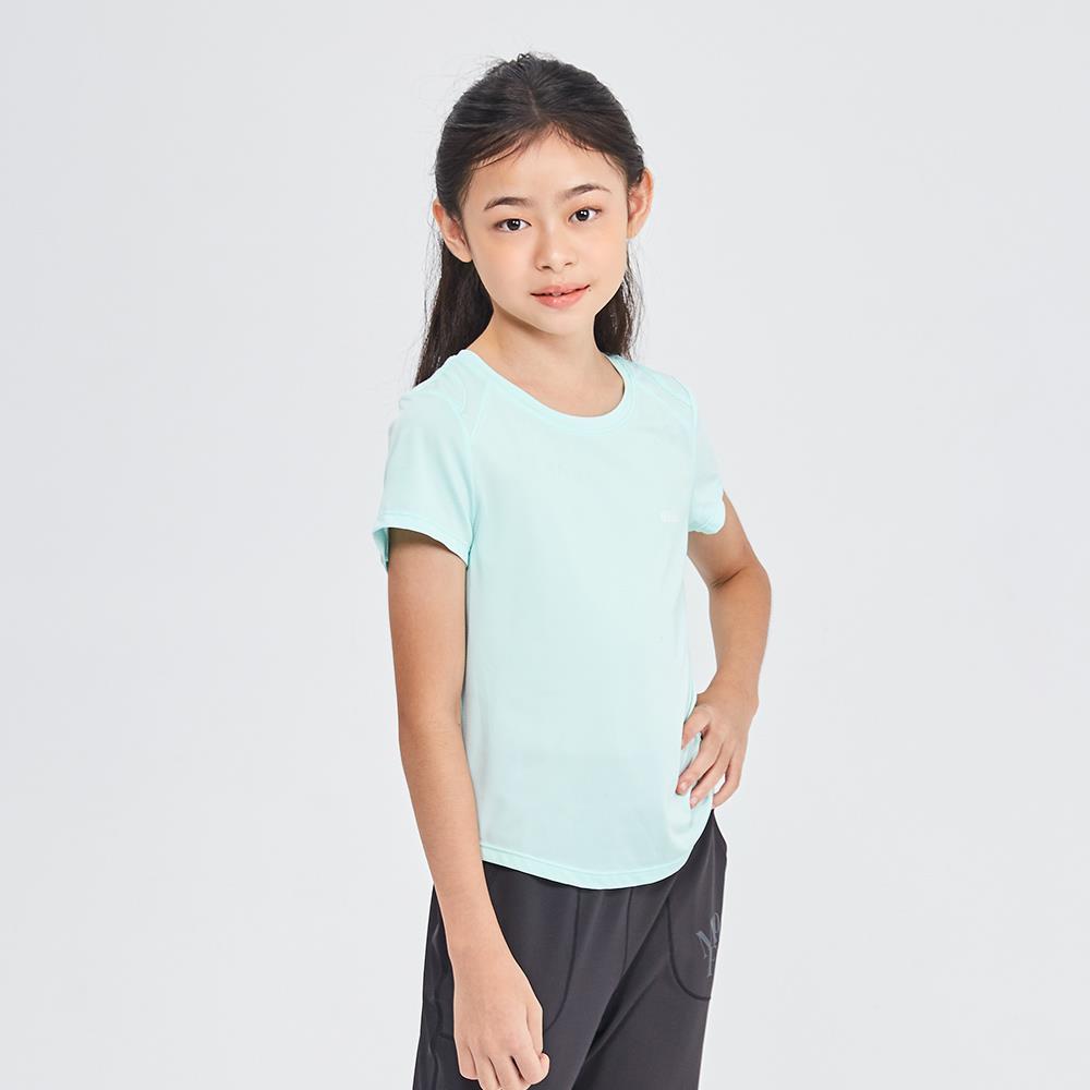 【KIDS】MOLLIFIX 瑪莉菲絲 弧形剪接修身短袖訓練上衣 (薄荷綠)