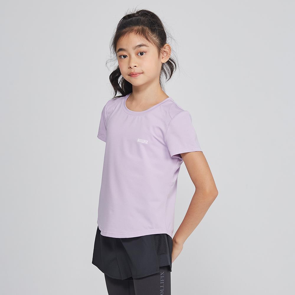 【KIDS】MOLLIFIX 瑪莉菲絲 弧形剪接修身短袖訓練上衣 (淺紫)