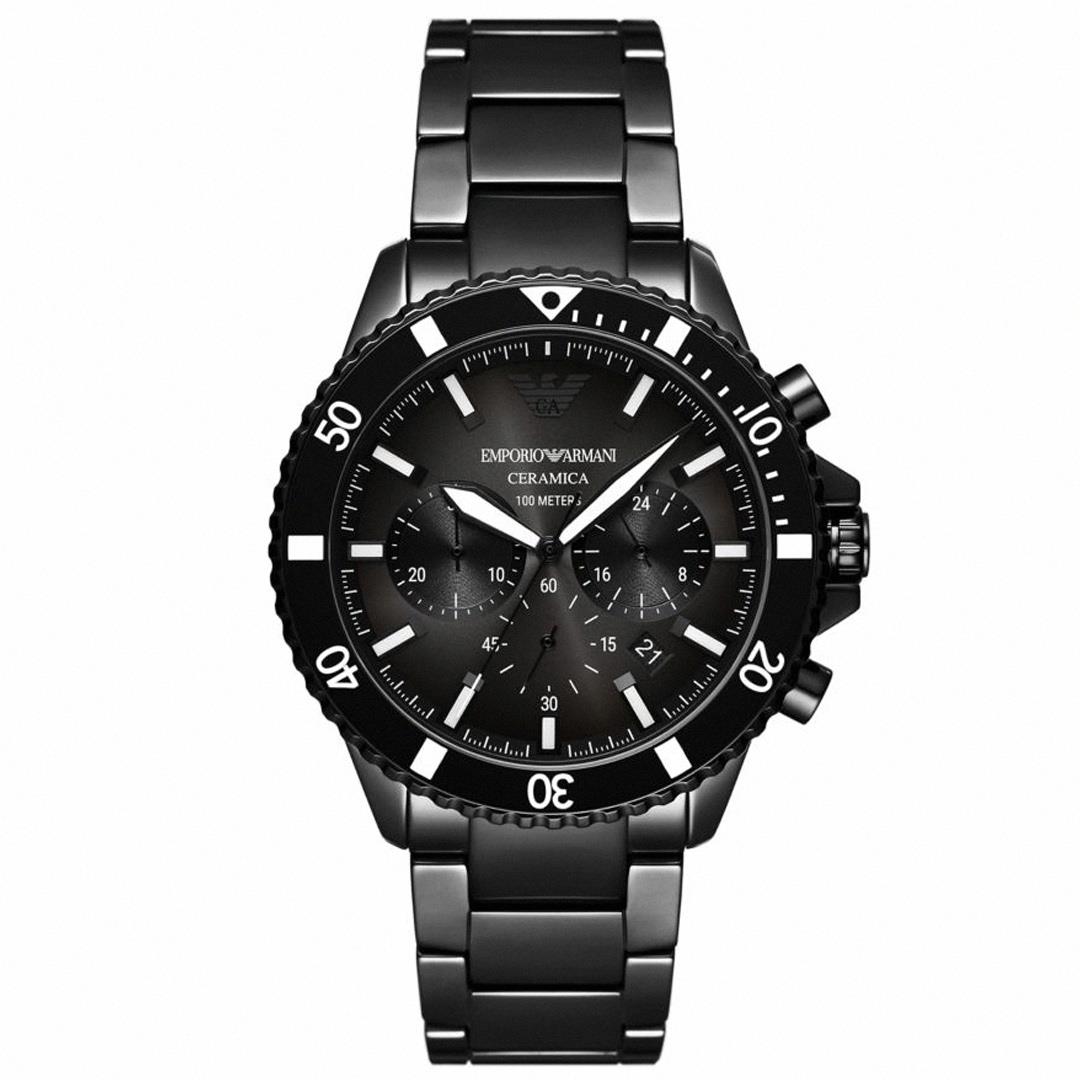 【活動價! 限時78折!】ARMANI Diver 黑影威力三眼計時潛水陶瓷腕錶/黑 AR70010 亞曼尼 Emporio Armani 公司貨保固 熱賣中!