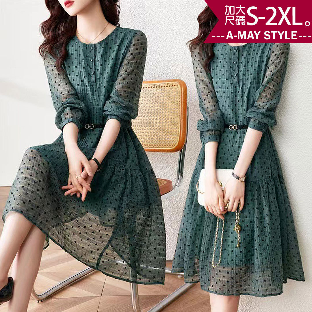 加大碼 連身裙 法式波點小花顯瘦連身洋裝(S-2XL)【XFU23A63】＊艾美時尚(現 預)