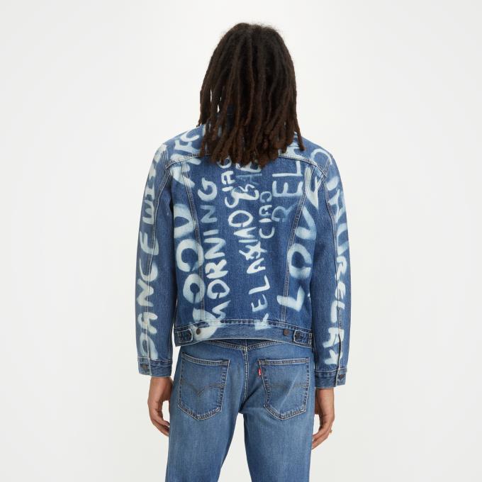Levis 男款 Type3牛仔外套 / 街頭塗鴉 / 精工中深色水洗 熱賣單品
