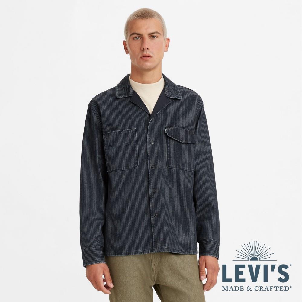 Levis LMC MOJ頂級日本布男款復古丹寧條紋工裝襯衫/ 精工深藍染石洗