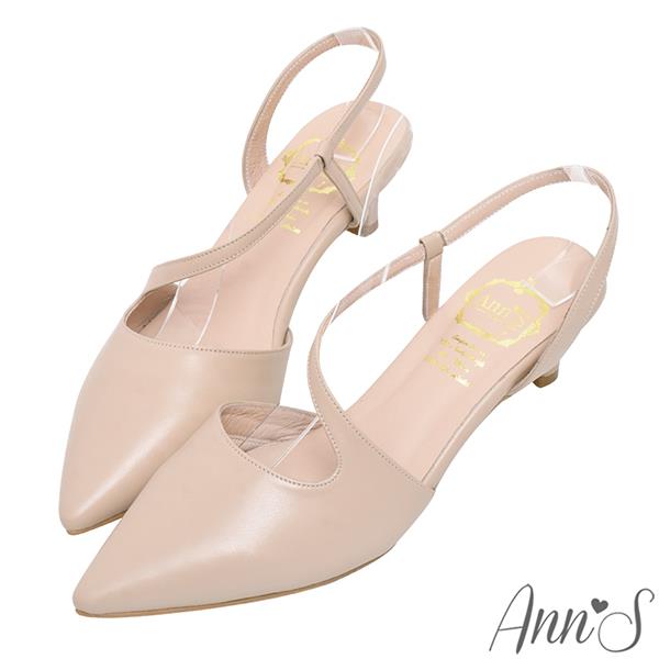 🍎任一雙現折$618🍎Ann’S高訂綿羊皮-性感腳背曲線後拉帶低跟尖頭鞋5cm-杏