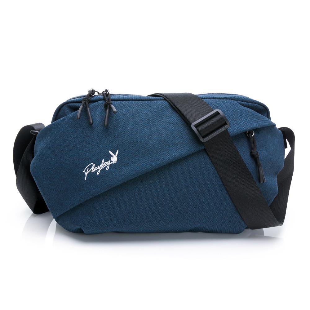 ✨男仕經典 買就送皮革杯套｜PLAYBOY-斜背包 輕旅行系列 - 藍色(122-8301-50-7)
