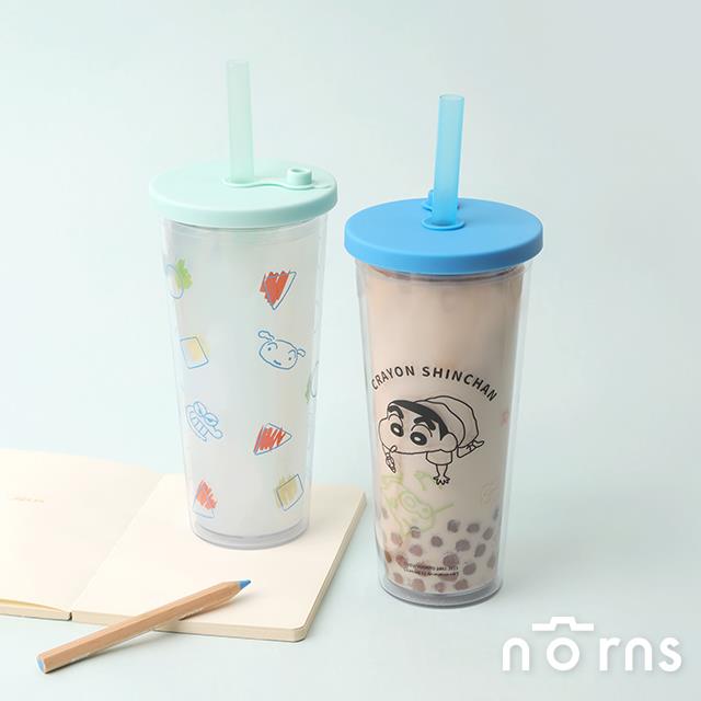 蠟筆小新雙層透明吸管杯- Norns Original Design 正版授權 飲料杯 珍珠奶茶杯 隨行杯 環保杯