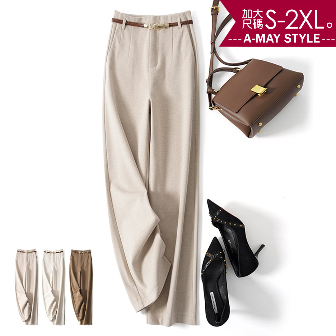 加大碼西裝褲-修身織紋毛呢打折休閒寬褲(S-2XL)【XDW3434559】＊艾美時尚(現 預)