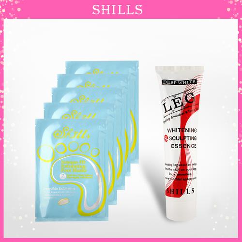 【美腿雙重奏𒀭限時↘$700】SHILLS 膠原蛋白美足膜*5+白魔纖超亮白纖腿霜