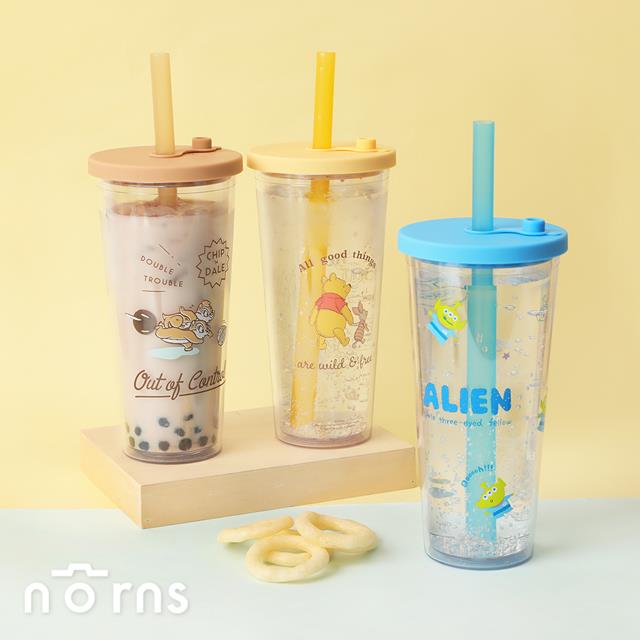 迪士尼雙層透明吸管杯- Norns Original Design Disney正版授權 飲料杯 珍珠奶茶杯 隨行杯 環保杯
