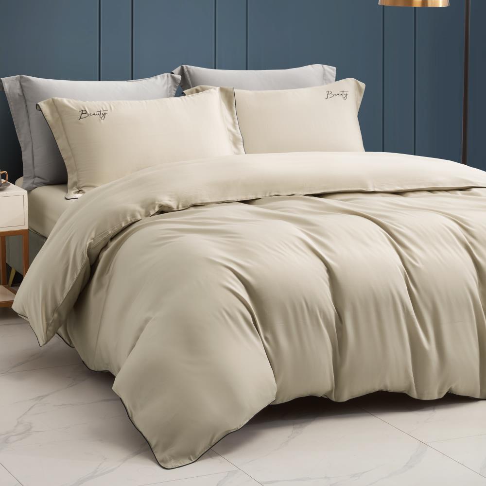 刺繡素色-米灰 / 60支天絲100%萊賽爾 / 兩用被床包枕套四件組