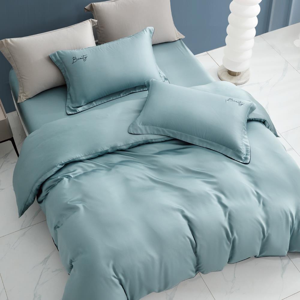 刺繡素色-蒼色 / 60支天絲100%萊賽爾 / 兩用被床包枕套四件組