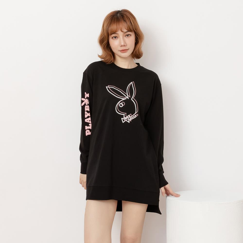PLAYBOY - 經典大框兔長版上衣 - 黑色/732-020-09-1