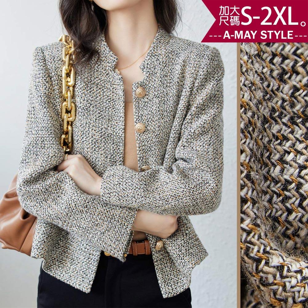 加大碼外套-設計感立領粗紡毛呢外套(S-2XL)【XAM066272】＊艾美時尚(現 預)