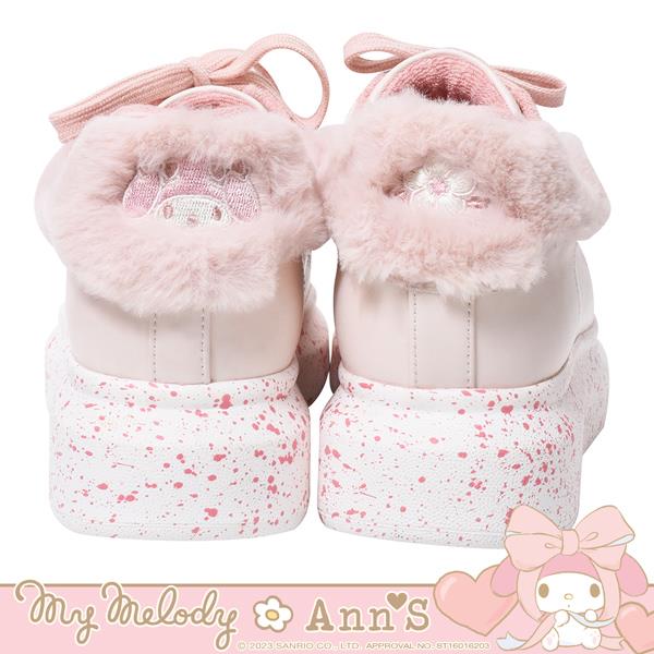 🎀買就送炫彩飲料提袋🎀Ann’S X Sanrio三麗鷗 美樂蒂聯名 粉色點點底後跟毛毛圓頭小白鞋(附美樂蒂鞋帶)3.5cm-粉