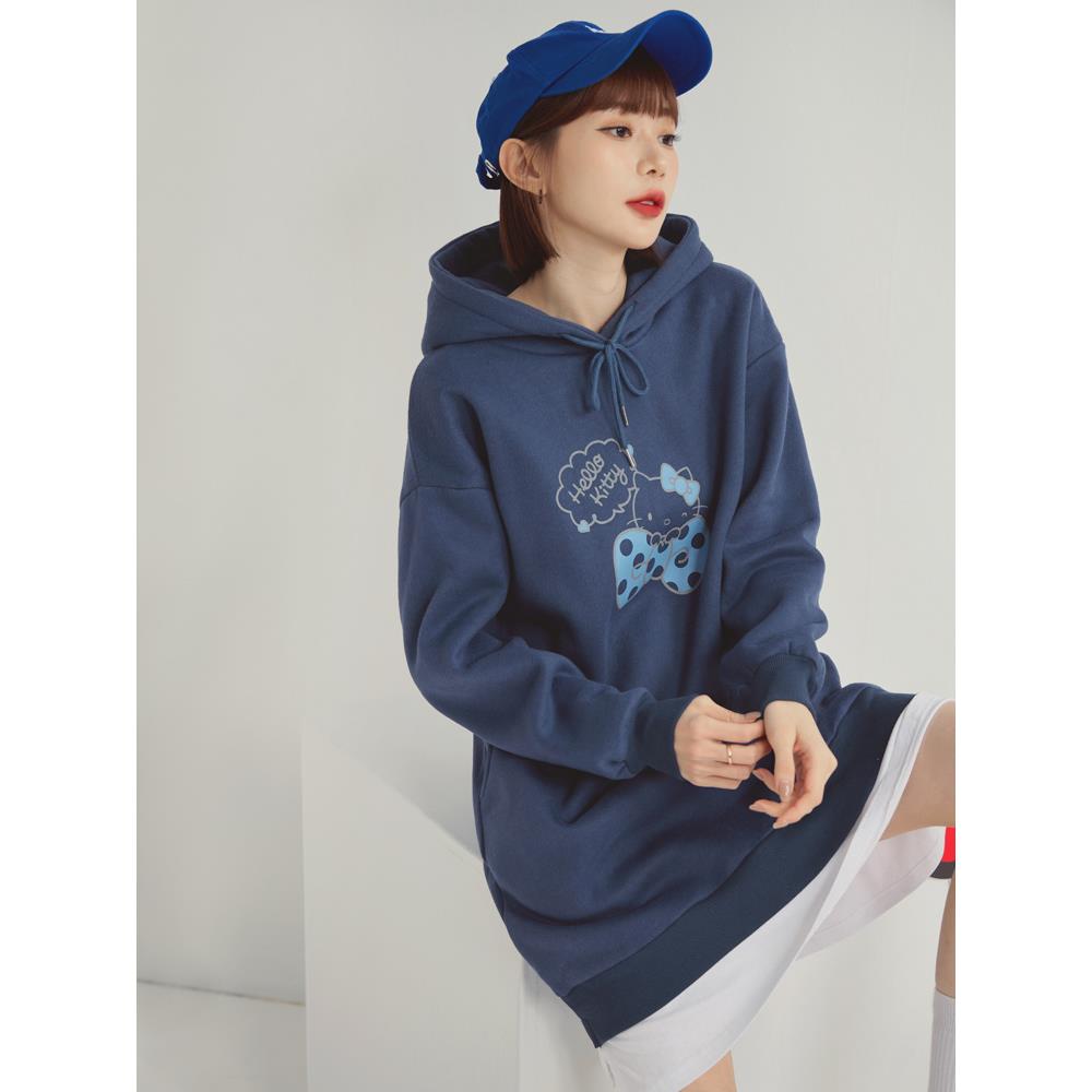 KITTY潮流經典.全彩印花刷毛連帽洋裝