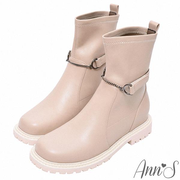 Ann’S安妮塔彈力皮革兩穿內增高平底短靴-杏灰