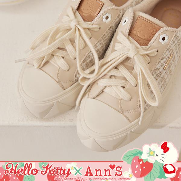 🍀兩雙現折$699🍀Ann’S X Sanrio三麗鷗 HELLO KITTY聯名 精品毛呢 真皮皮標休閒鞋4cm-米白
