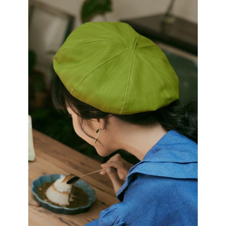 日系磨砂皮革貝蕾帽