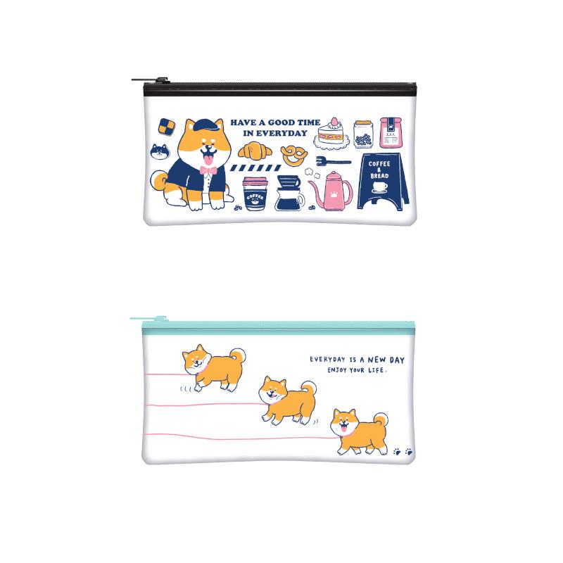 (第2件0元)柴犬透明扁筆袋E-咖啡/柴犬(※下單請選購2件)