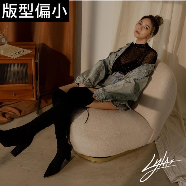 🔥熱銷春靴$999起🔥ANNSTAR  蕾菈聯名-辣妹特務過膝彈力防水絨布尖頭長靴8cm-絨黑(版型偏小)