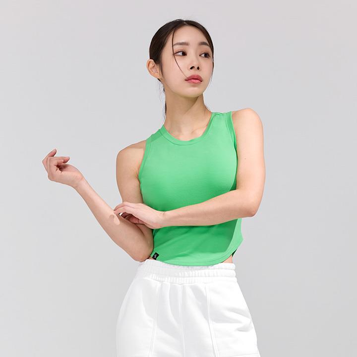 柔軟彈力挖背短版背心上衣｜明亮綠 Bright Green 브라이트그린｜XWFSL04H2