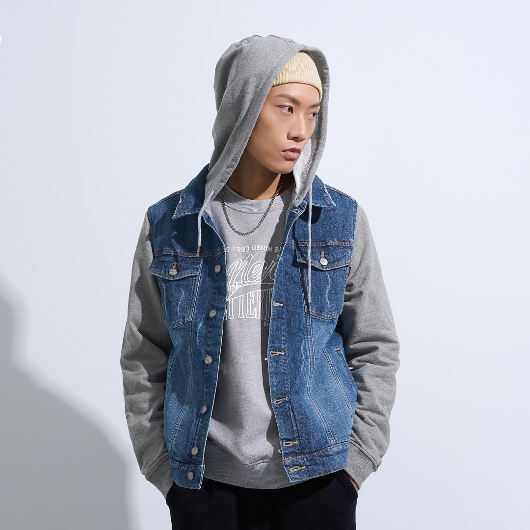 個性魅力拼接牛仔外套(酵洗藍)-中性