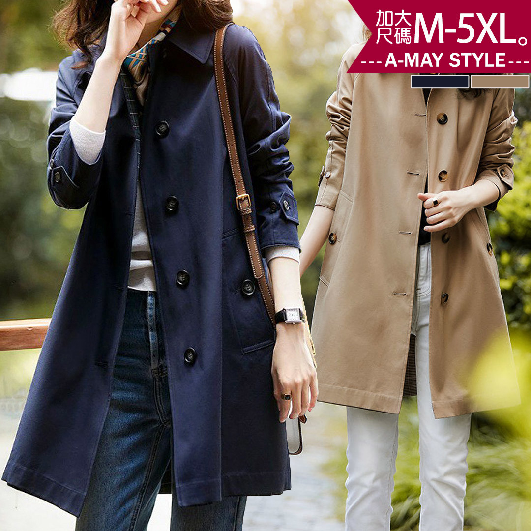 加大碼外套 質感英倫風中長版風衣外套(M-5XL)【XHI889679】*艾美時尚(現 預)
