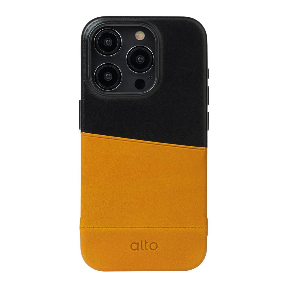Alto Metro 插卡式皮革手機殼 - 焦糖棕/渡鴉黑（iPhone 15 系列）