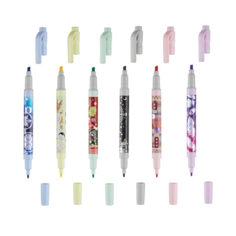飛龍Pentel 雙頭螢光筆 冬雪物語限定款-雪花/冬夜/飛羽/聖誕/毛線/動物